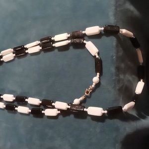 Black and White long square bead necklace 38 inches long
